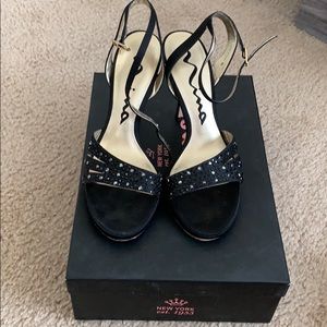 Black Nina rhinestone heels, 2 in.